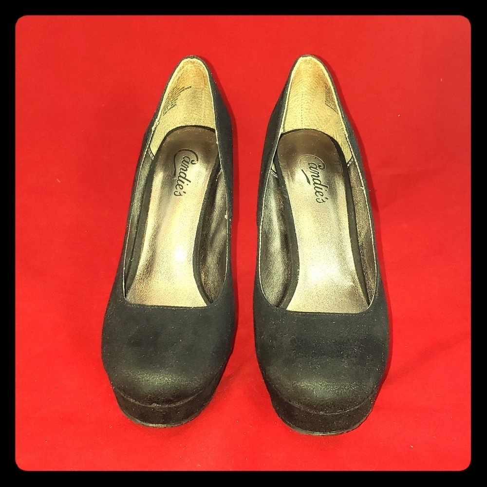 Candies Black Faux Suede Stiletto Platform Heels - Picture 4 of 7